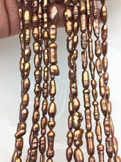 12 strands AA 5-7mm red brown toothpick Biwa Pearl Necklace,Genuine Fresh Water Pearl,Wedding Necklace,Mothers Day,ZS-80-10-31