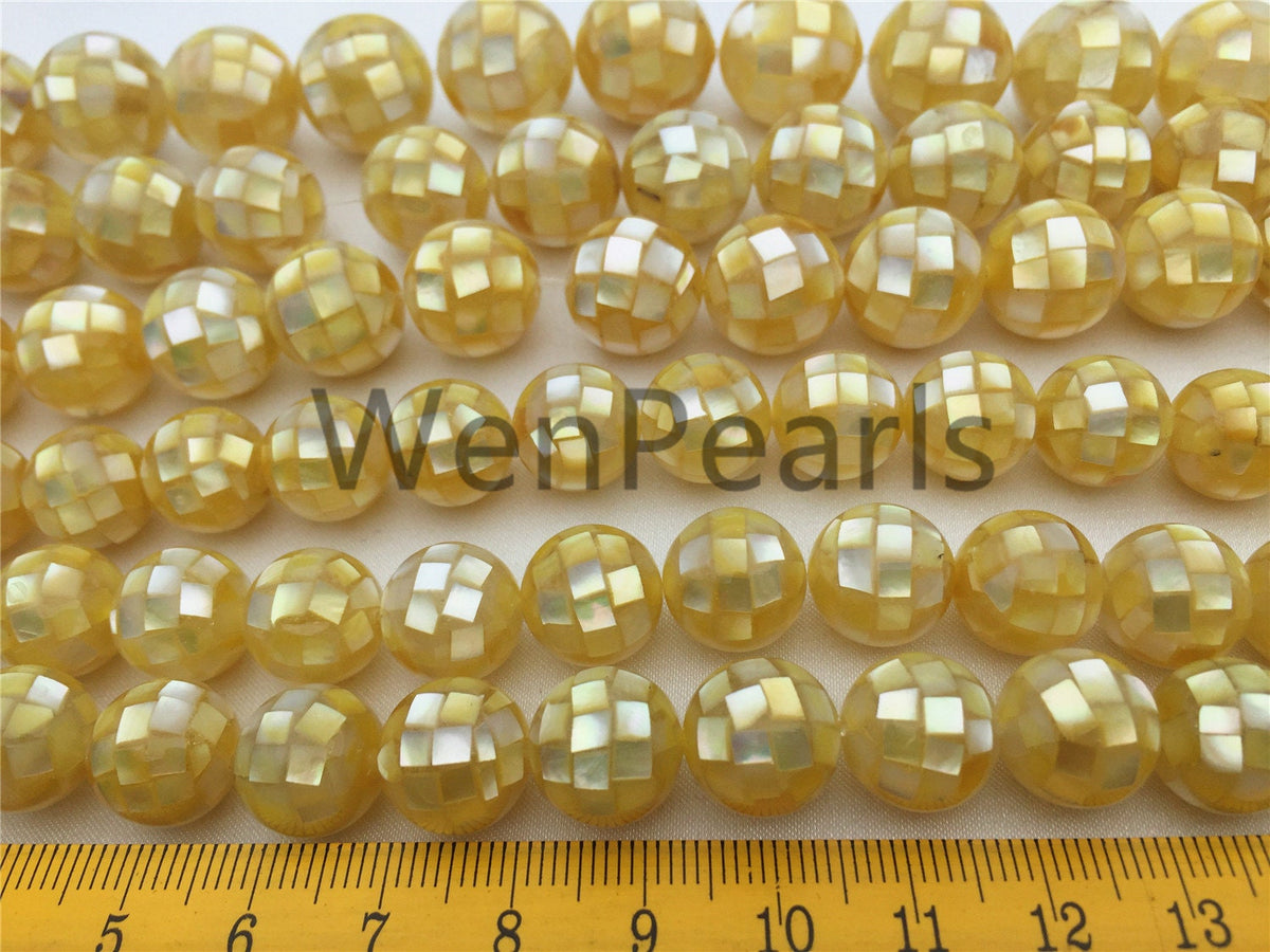 4pcs 10/12/14/16mm Golden Mosaic Shell Beads,Golden Mosaic Shell Beads,GSHE-001-7