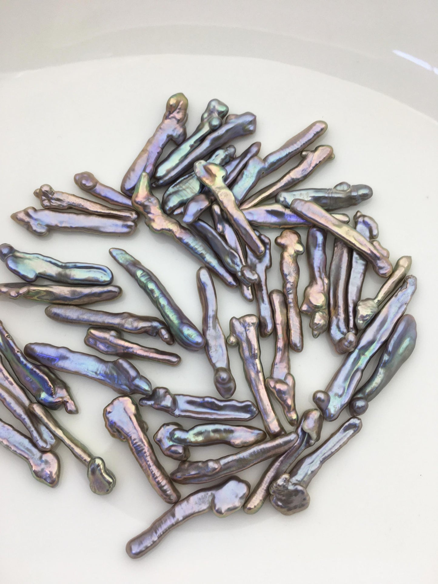 43pcs AAA 5-6mm gray rainbow Toothpick Freshwater Pearls, no hole,ZS-80-T4