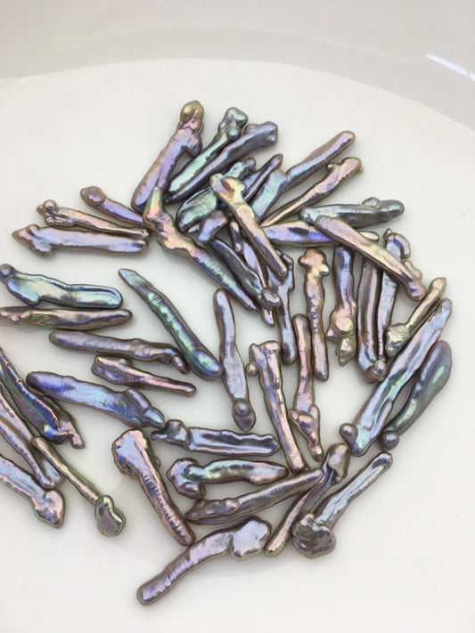 43pcs AAA 5-6mm gray rainbow Toothpick Freshwater Pearls, no hole,ZS-80-T4