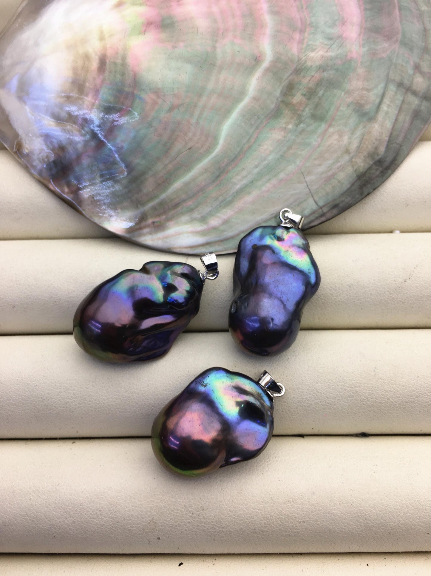 1pc AA+ 15-22mm black rainbow baroque pearl pendant necklace,S925 Sterling silver pendant,NC1-008-2