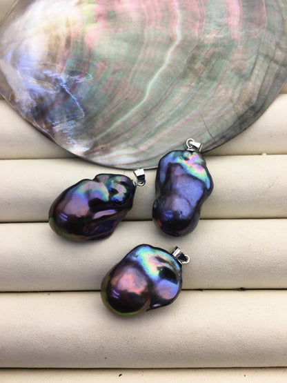 1pc AA+ 15-22mm black rainbow baroque pearl pendant necklace,S925 Sterling silver pendant,NC1-008-2