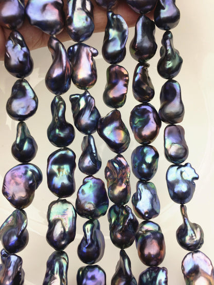 15.5'' AAA 13-17mm Black Green Blue Rainbow flame ball pearl,FL15-3A-7-6