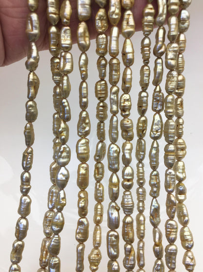 AA 5-6mm brown yellow toothpick Biwa Pearl Necklace,Genuine Fresh Water Pearl,Wedding Necklace,Mothers Day,ZS-80-10-19