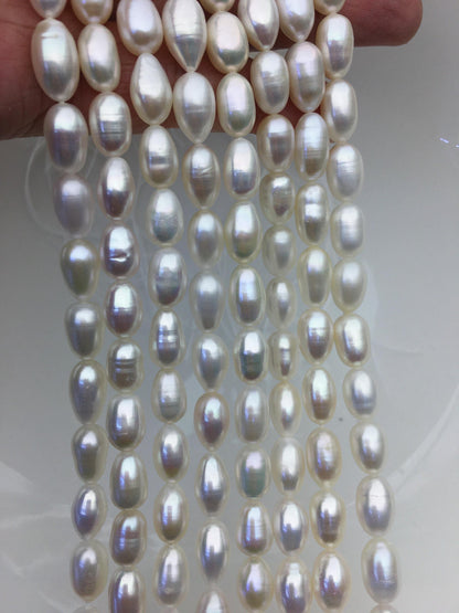 AAA- 7.3-8mm x 10-12mm Cultured White Freshwater Rice Pearls beads,drop pearl necklace,diy pearl beads,gift for her,LR8-2A-2