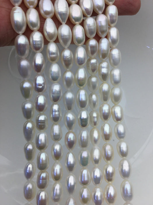 AAA- 7.3-8mm x 10-12mm Cultured White Freshwater Rice Pearls beads,drop pearl necklace,diy pearl beads,gift for her,LR8-2A-2