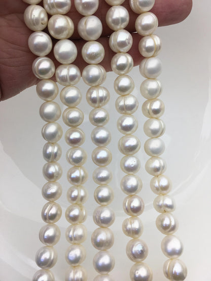 AA 9.4-10.4mm White Potato pearls,freshwater potato shape pearl string,CR10-2A-5