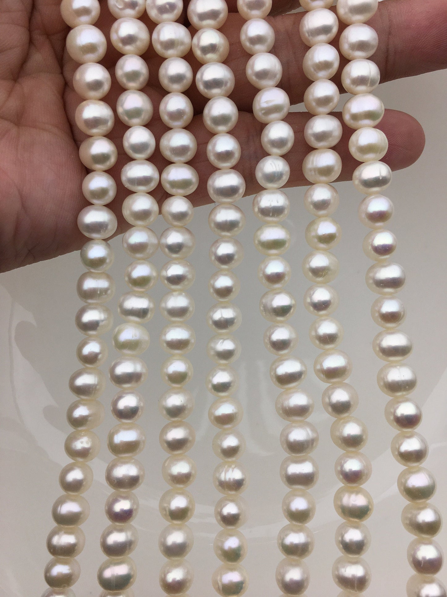 AA+ 6.3-7.3mm White potato pearls, around 58pcs,potato shape pearl,Full Strand,Freshwater Pearl Near round Beads,CR7-2A-3
