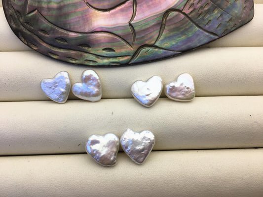 1 pair AAA 11-13mm White heart Shape Freshwater Pearl pair,no hole,ZS-103-37-31