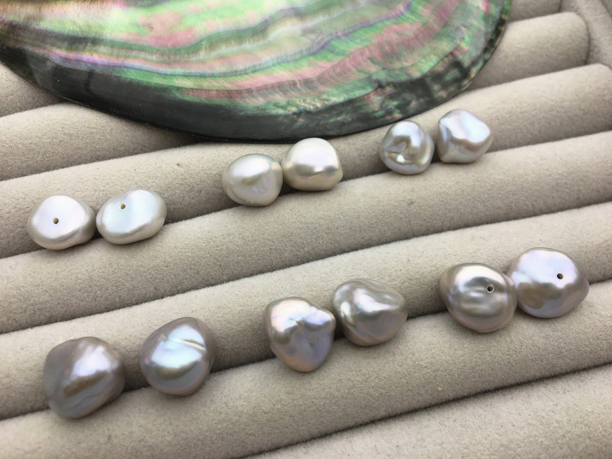 AAA 10-11/11-12mm Gray keshi pearls Pair,for make stud earrings,baroque pearl,loose pearl beads,ZS-127-62-12