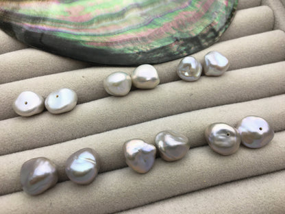AAA 10-11/11-12mm Gray keshi pearls Pair,for make stud earrings,baroque pearl,loose pearl beads,ZS-127-62-12