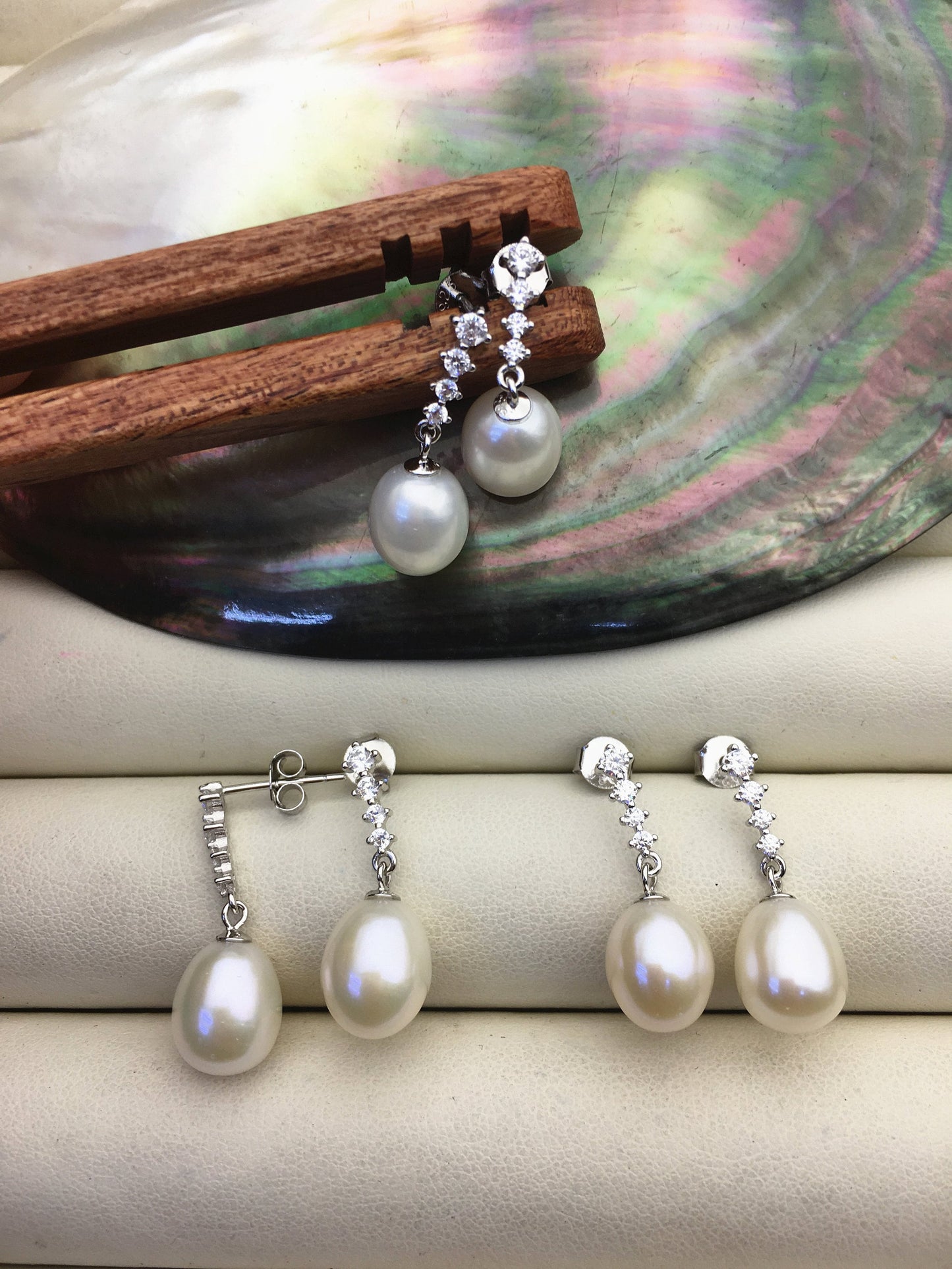 AAA 9mm White rice pearl cz stud earrings,zircon S925 Sterling Sliver pearl earrings,pearl for women for girl,SE3-T26