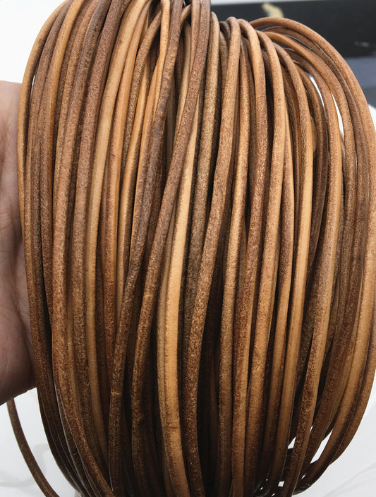 3mm Tan Round Leather Cord,Wholesale Jewelry Supplies,Distressed Matte Finish,LC3-210