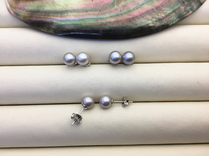 AAA 6.5-7mm gray round pearl stud earrings,cultured pearl beads,natural pearls,SE3-T19