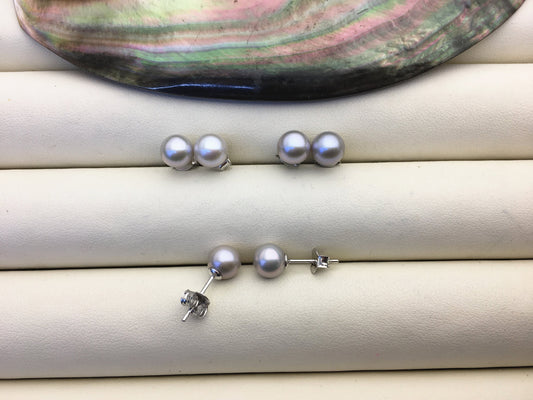 AAA 6.5-7mm gray round pearl stud earrings,cultured pearl beads,natural pearls,SE3-T19