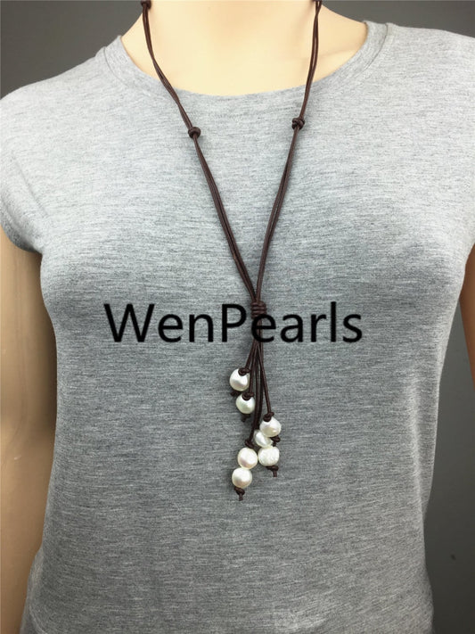 baroque pearls Drop leather necklace,wholesale,Select leather color,Leather Pearl necklace, Leather baroque pearl necklace,wholesale,Le1-012