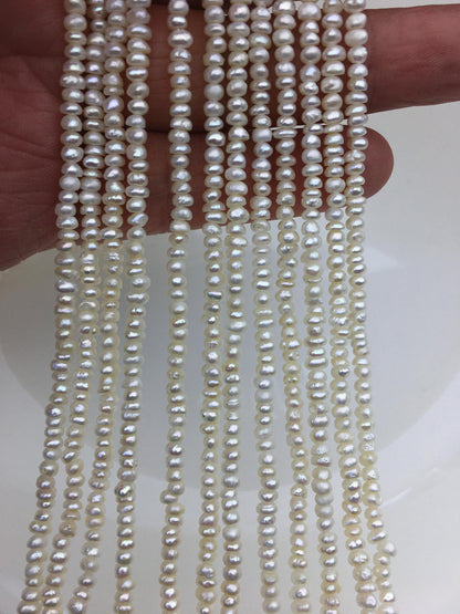 AA 3-3.5mm white tiny button potato freshwater pearls,Rondelle pearl Beads,ivory freshwater pearl,loose strands,SM3-2A-7