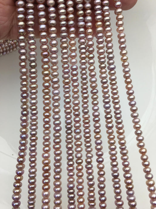 AAA 4.5-5mm tiny purple button round freshwater pearls,Rondelle pearl Beads,white loose pearl strands,SM4-T1