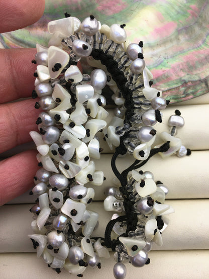 1pc handmade gray pearl and shell thread bracelet,adjust length,pearl bracelet, knotted freshwater pearl bracelet,Pearls Bracelet,B8-T3