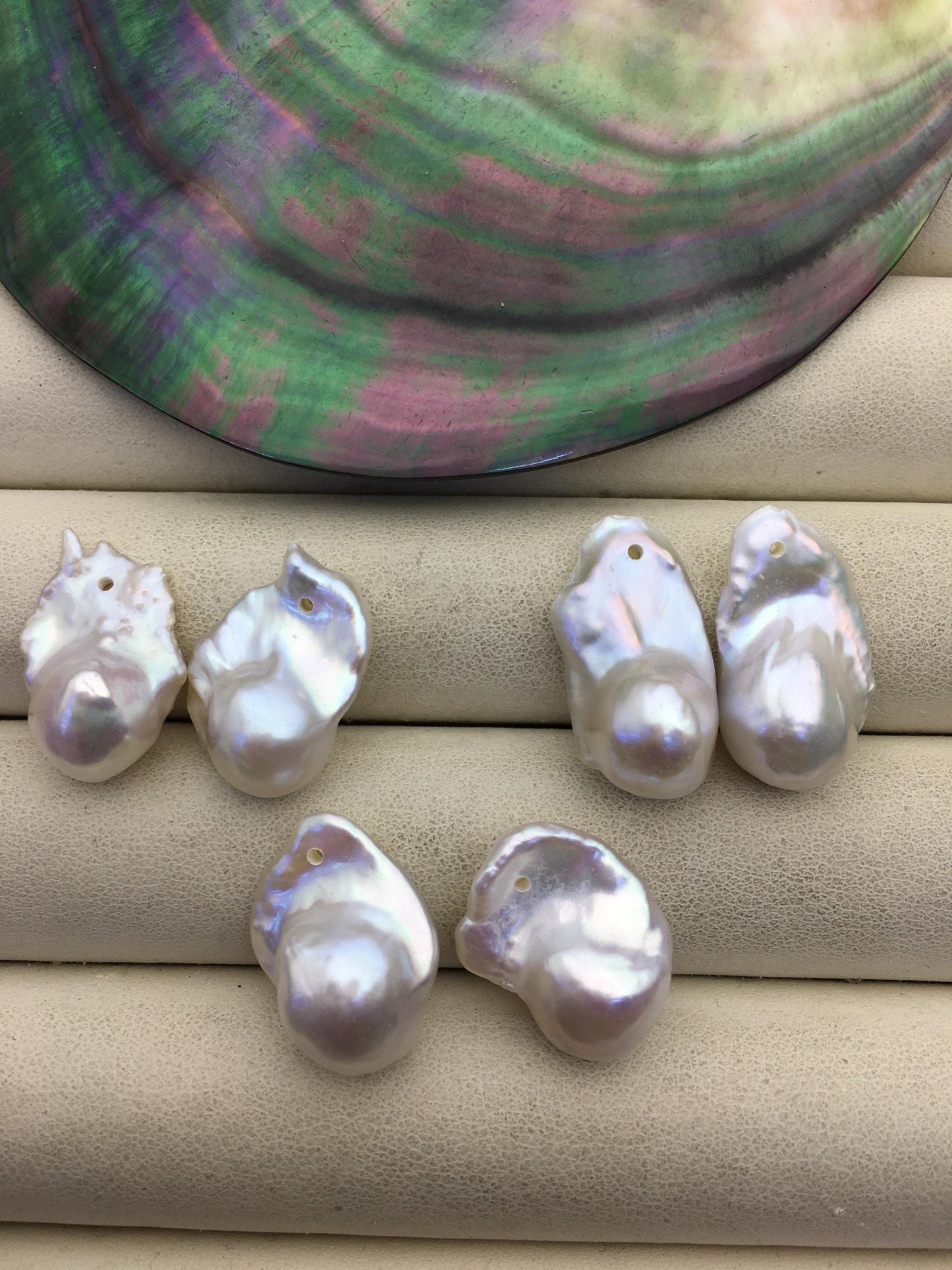 2 pairs AAA- 12-16mm White Flameball Pearl Pairs - large Baroque freshwater pearl pairs- 1.0 top side hole, FL15-3A-8-48