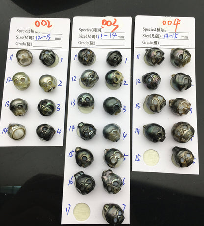 1pc 12-14mm Big Tahitian HandMade Carved Skull Sea Pearl Beads For necklace pendant earrings,Natural Color,Diy pearl,CAC-SKU-015-1