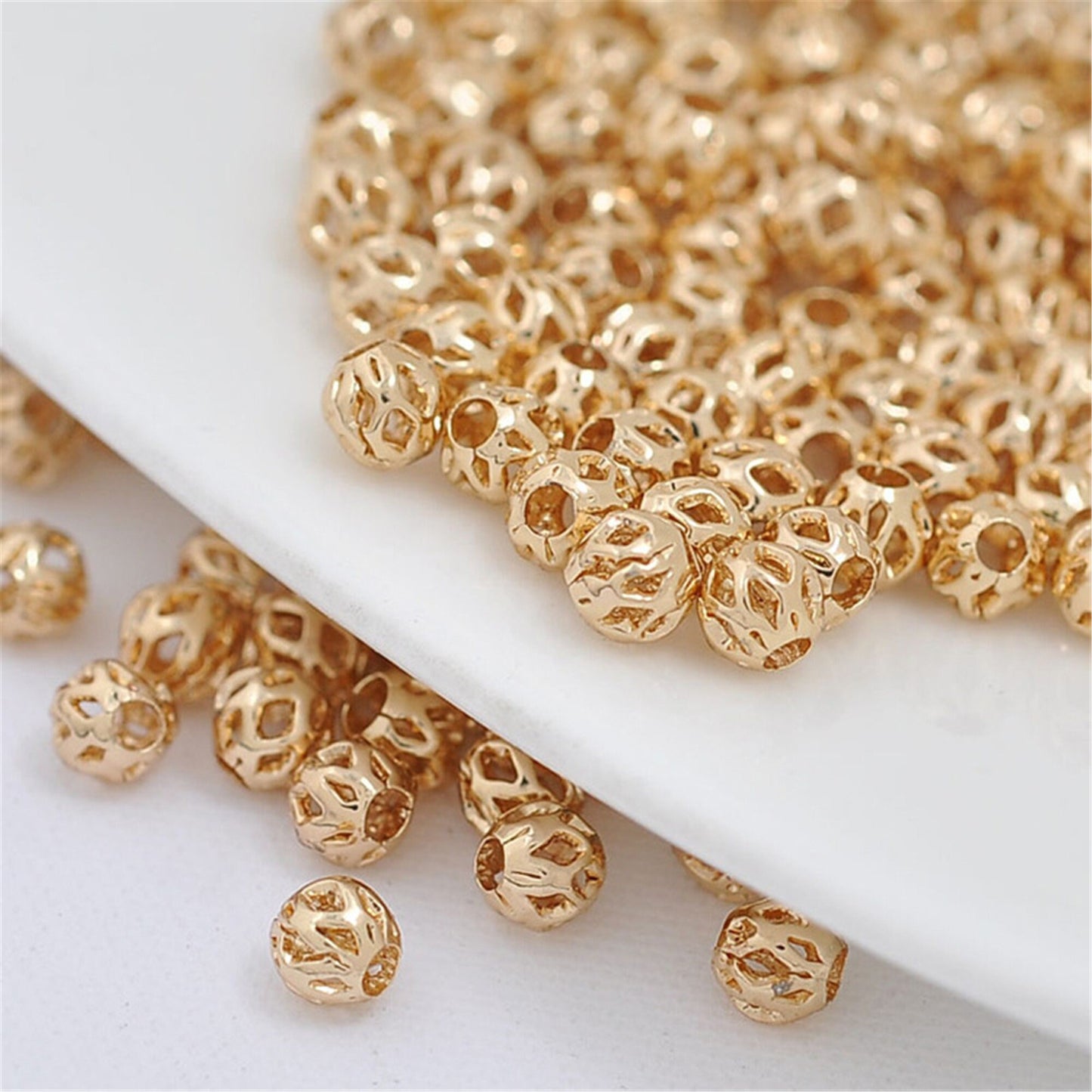 50pcs 5.5mm Yellow Gold Round Flower Beads,copper plated 18k solid gold,AAL-003-6