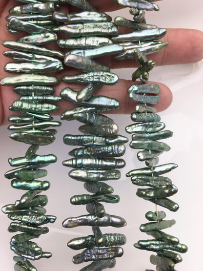 A+ 4-6mm green Biwa Pearl Necklace,Genuine Fresh Water Pearl,Wedding Necklace,Mothers Day,ZS-80-10-38