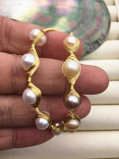 7'' AAA misc color/white color pearl handmade bangle bracelet, B8-055-6