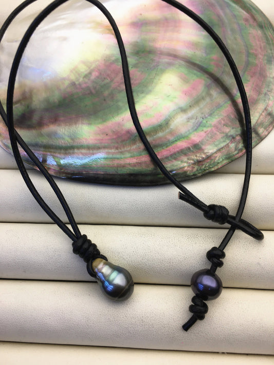 11-13mm Big Teardrop Drop Tahitian Pearl Leather Necklace,Pearl Leather Necklace,Black Pearl,Black Leather Pearl necklace,Le11-018