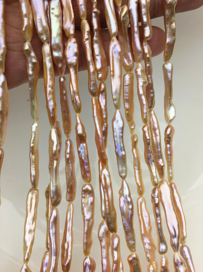 15.5'' AAA 5-8mm natural orange rainbow Toothpick pearls,ZS-80-25-13