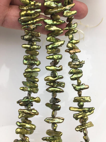 AA+ 5-6mm green Biwa Pearl Necklace,Genuine Fresh Water Pearl,Wedding Necklace,Mothers Day,ZS-80-10-46