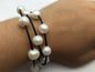 12mm potato pearl Bracelet,leather pearl bracelet, Handmade Cuff,White Pearls on Brown Leather,Black leather bracelet,Le7-075