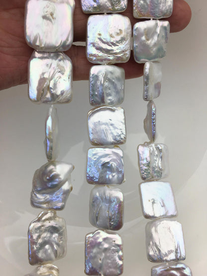 AA 16-21mm Big White Rectangle Freshwater Pearl,one full strand,wholesale Full Strand,ZS-119-11