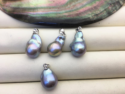 1pc AAA 12-15mm Gray Rainbow Middle Size Baroque pearl pendant,NC1-T34