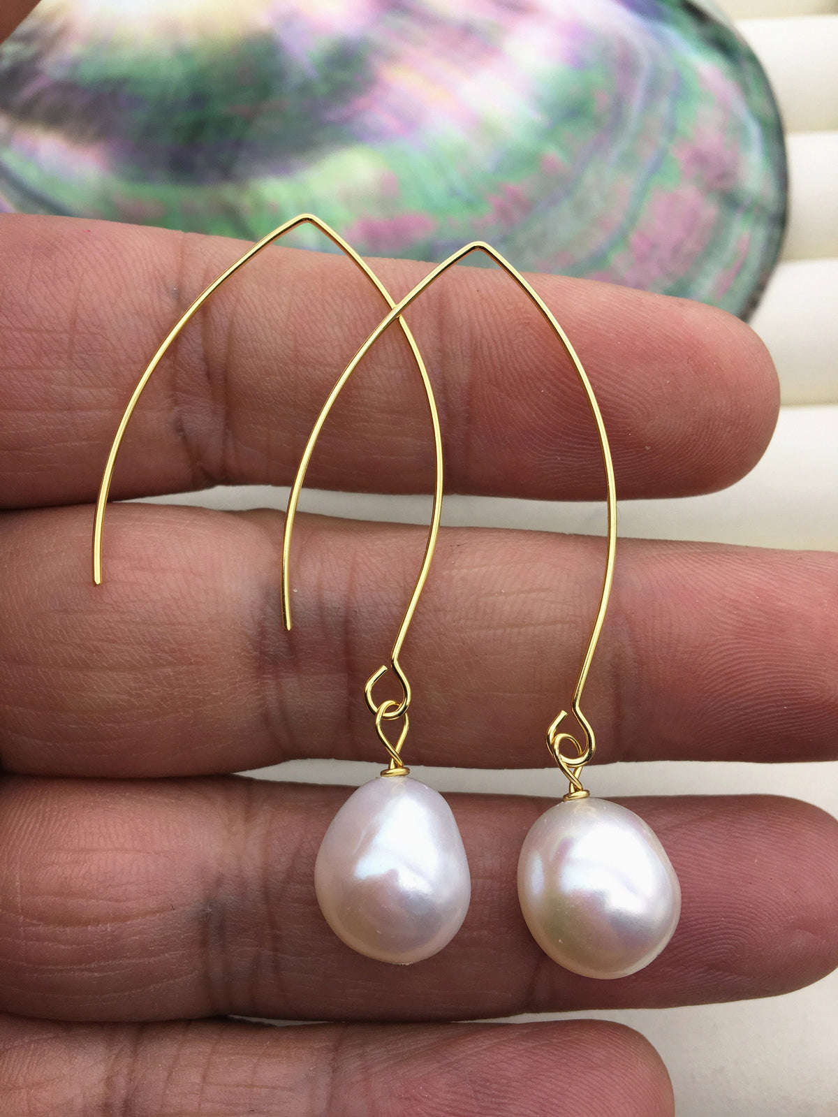 Big Hoop 11mm White nugget pearl dangle earrings,wedding pearl earrings,SE3-131-40