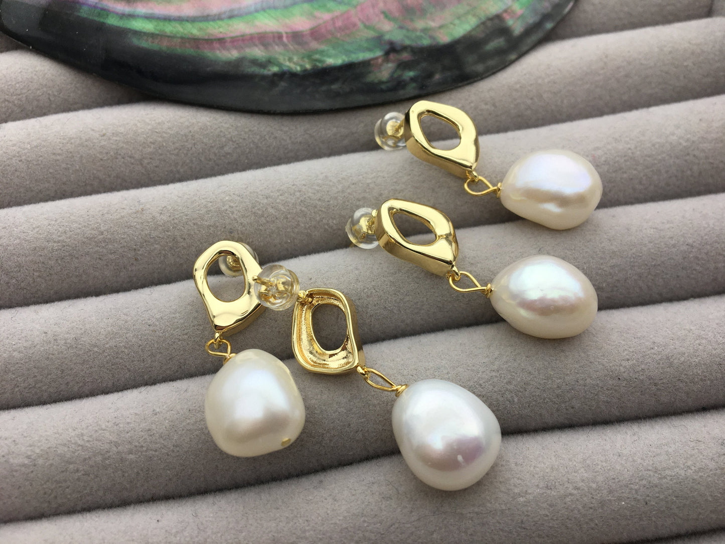 AAA 11mm big white baroque pearl stud earrings,wedding pearl earrings,SE3-131-36