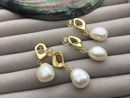 AAA 11mm big white baroque pearl stud earrings,wedding pearl earrings,SE3-131-36