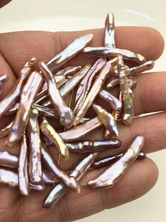 30pcs AAA 4-6mm natural purple rainbow Toothpick Freshwater Pearls, center drill hole,ZS-80-37