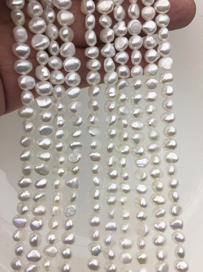 AAA 6-6.5mm white nugget freshwater pearls,3A baroque pearl,irregular nugget freshwater pearl strand,LM6-3A-3