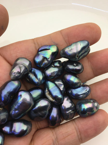 32pcs AA 11-15mm black blue green baroque freshwater pearls, no hole,ZS-T40