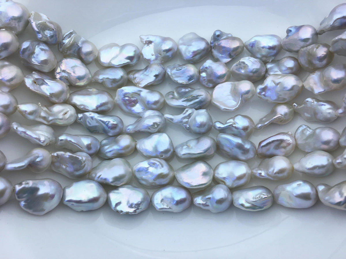 15.5'' AAA 14-18mm big white with natural gray flame ball pearl,FL15-3A-7-8