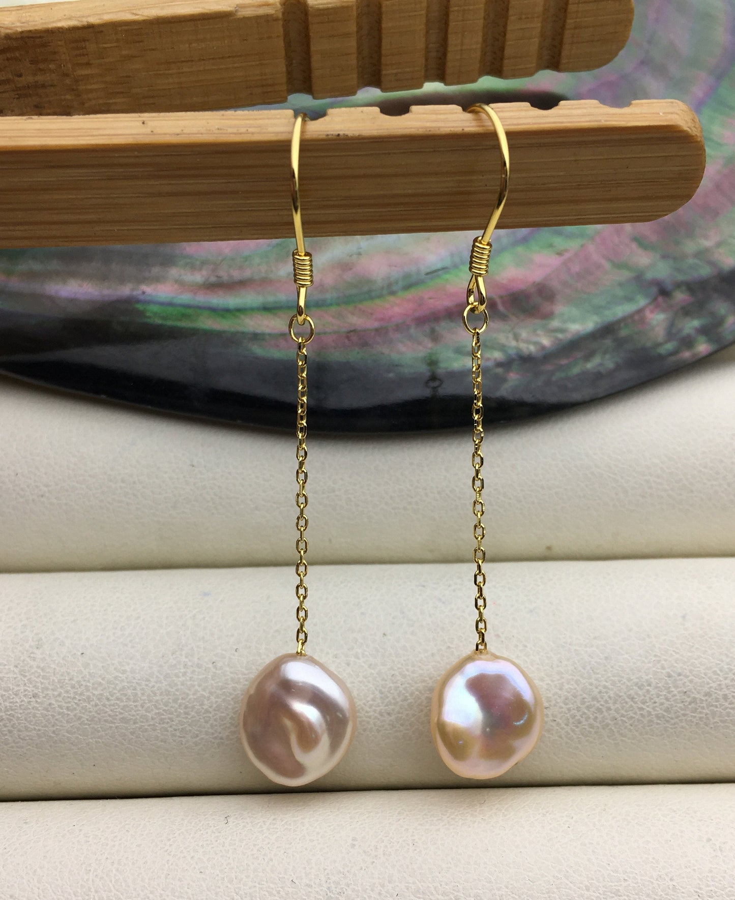 AAA 8-9mm Pink Purple Keshi pearl Tassels dangle earrings, 925 Sterling Sliver Gold Plated pearl earrings,pearl for women,SE3-131-59