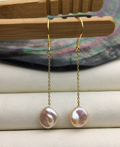 AAA 8-9mm Pink Purple Keshi pearl Tassels dangle earrings, 925 Sterling Sliver Gold Plated pearl earrings,pearl for women,SE3-131-59