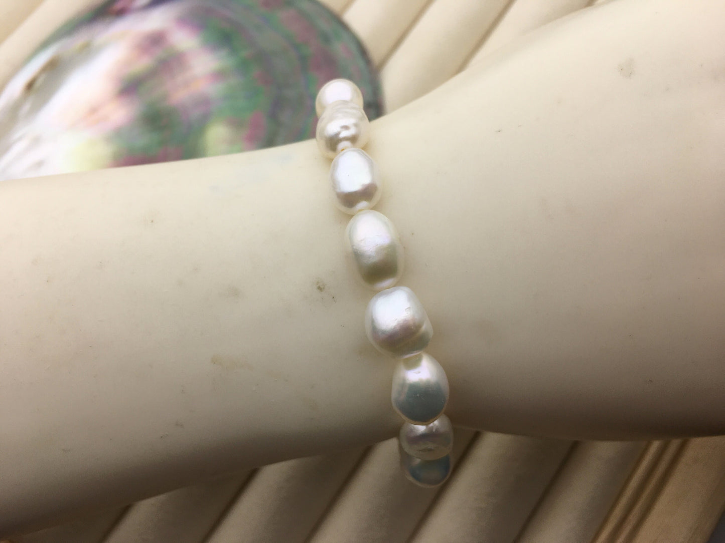 1pc 7'' AAA 7.4-8mm White nugget Freshwater pearl Elastic string Bracelet,baroque pearl bracelet,B8-066