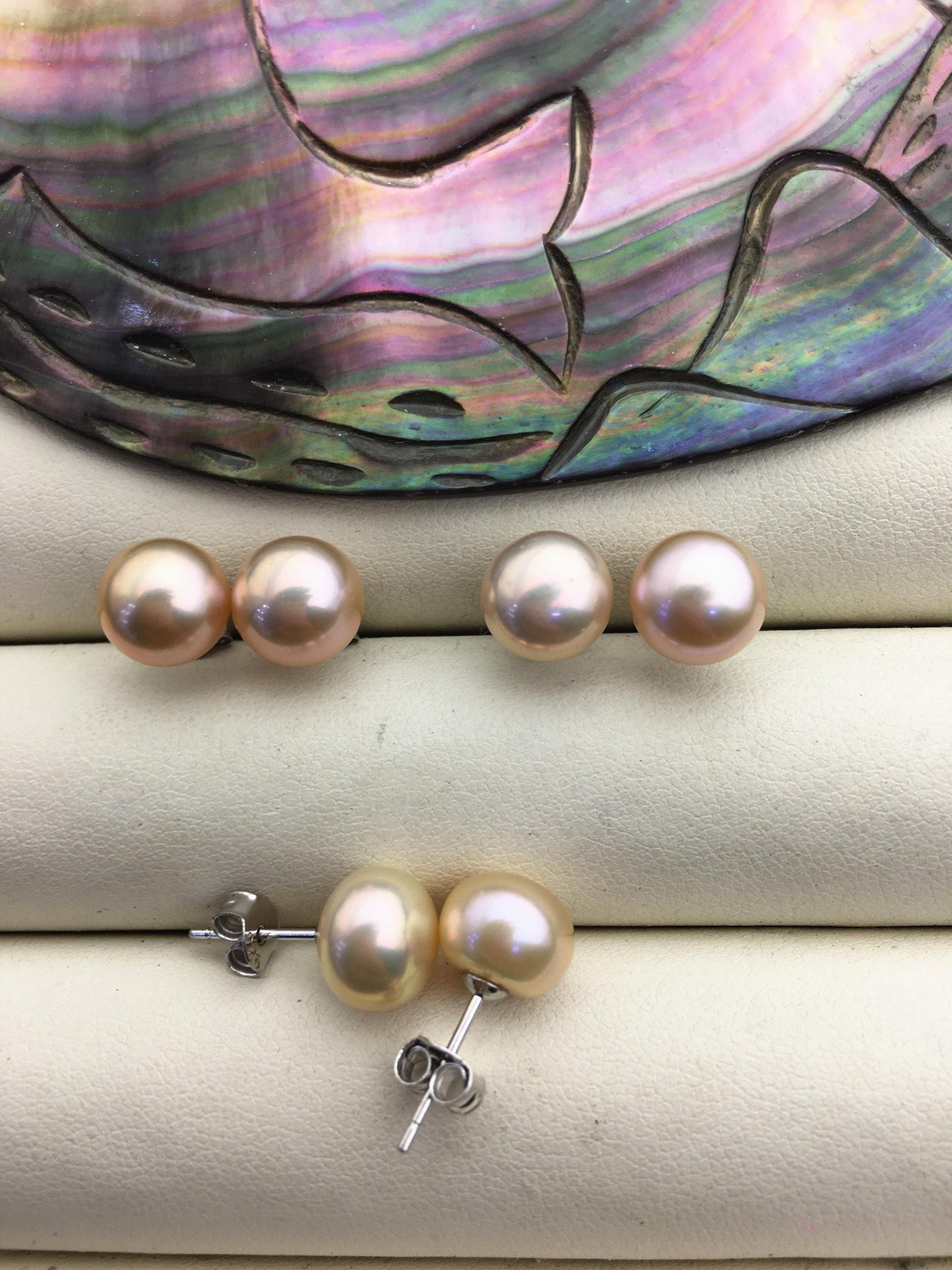 1 pair AAA 8.5-9mm Purple Rainbow Pearl Stud Earrings,pearl earrings,S925 Sterling Silver,Wedding,classic pearl studs,SE1-T42