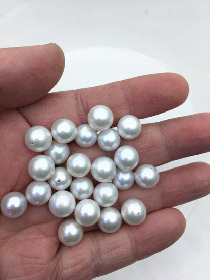 10pcs AAA 10-11mm white round freshwater pearls,0.9mm half hole,RP10-3A-1