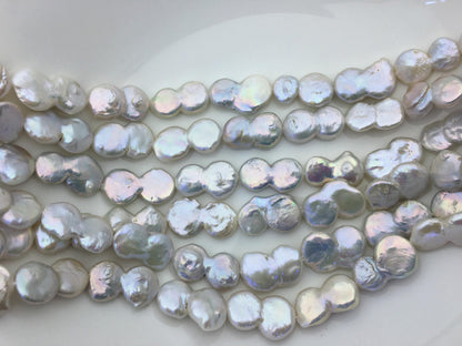 16'' AA+ 12-15mm White Big Coin freshwater pearls,diy bead,flat round pearl bead,COIN12-2A-2-4
