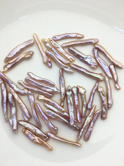 30pcs AAA 3-5mm natural purple rainbow Toothpick Freshwater Pearls, no hole,ZS-80-30