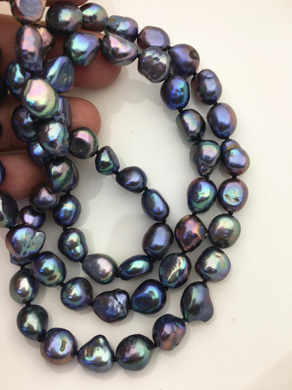 32'' AA+ 10mm deep blue balck nugget freshwater Pearl necklace,NPN1-020