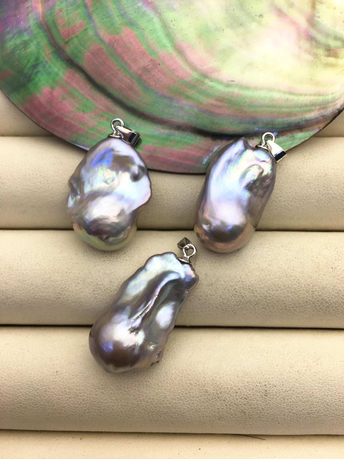 3pcs AAA 12-15mm Gray baroque pearl pendant necklace,S925 Sterling silver pendant,NC1-041-4